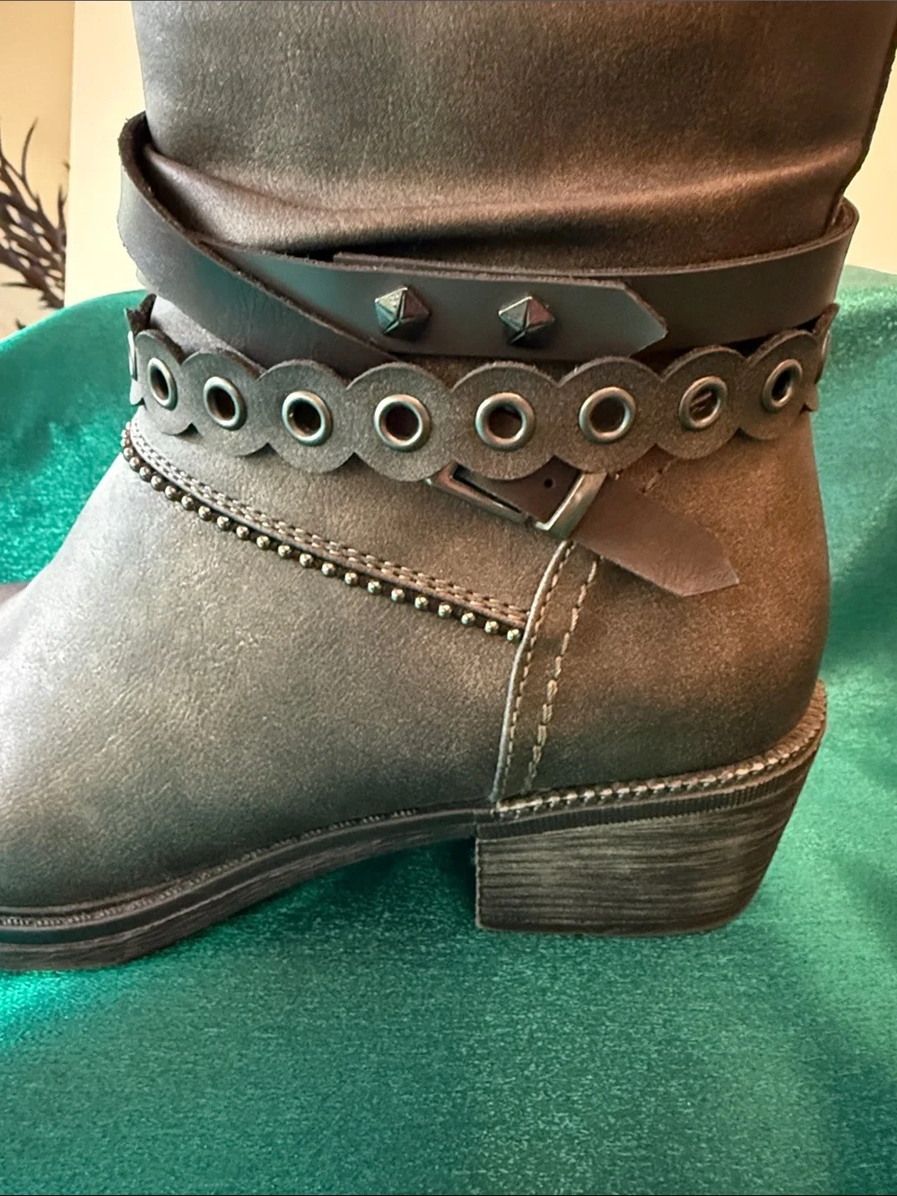 Remonte Brown Ankle Boots with Studded Strap Size 8 Custom Bottoms